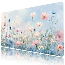 Spring Garden Pink and Blue Floral Desk Pad for Keyboard Desk Mat 31.5x15.7 inch picture