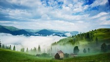 Landscape nature clouds trees valley mountains hills Custom Gaming Mat Desk picture