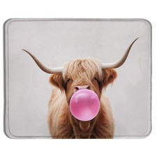 Funny Highland Cow Western Animals Mouse Pad, Pink Bubble Gum Highland Cow Pr... picture