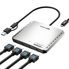 WAVLINK USB 3.0 or USB-C to Quad HDMI Splitter Extended Display for Silver picture