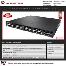 Cisco Catalyst WS-C3650-48PS-S 48-Port PoE+ Gigabit Switch - 4x1G Uplinks, Manag picture