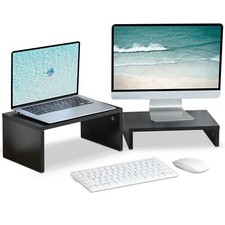 2 Pack Monitor Stand Riser,Wood 2 Tier Adjustable for 2 Monitors/Laptop/PC Black picture