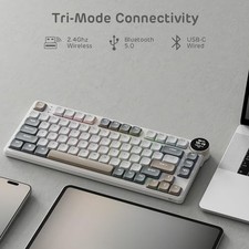 RK ROYAL KLUDGE LOW PROFILE MECHANICAL KEYBOARD W/SMART DISPLAY -  SANDY GRAY picture