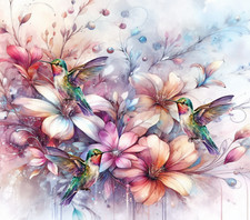 HUMMINGBIRD WATERCOLOR FLORAL COMPUTER MOUSE PAD 9.25 x 7.75 OR HOT PAD picture