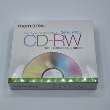 NEW SEALED MEMOREX HIGH SPEED CD-RW 5 PACK 12X 700MB 80 MIN REWRITABLE  picture