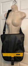 BRENTHAVEN PADDED LAPTOP Messenger Bag Black Yellow Canvas Leather Yellow Trim picture