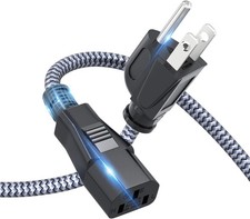 Power Cord, 15FT/4.5M AC Power Cable 18AWG Nylon Braided 3 Prong Power Cord Rep picture