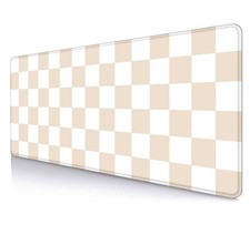 Beige Sand Checkered Desk Pad, Cute Aesthetic Retro Extra Large Mouse Pad for... picture