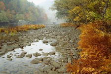 Landscape river fog rocks nature mist fall Custom Gaming Mat Desk picture