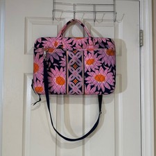 Vera Bradley Provencal Quilted Laptop Bag Pink Navy Sunflower Messenger Case picture