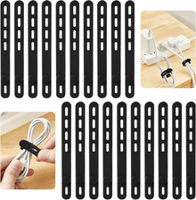 20 Bridas Silicona Negras Reutilizables Organizador Cables Telefonos Oficina picture