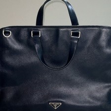 Authentic Prada Blue Baltico Saffiana Leather Laptop Bag with flap, fits 15” picture