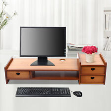 Sturdy Bamboo Wood Monitor Stand Riser w/ Drawer - Desk Storage Organizer picture