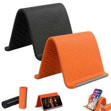 sprsum 2Pcs Silicone Phone Stand with Aluminum, Flexible Black+Orange picture
