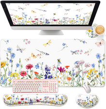 4 Pcs Flower Mouse Pad Set Large Desk Mat for Desktop, Wildflower Mouse Pad with picture