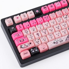 142 Keys Cute Cat Keycaps Translucent Mao Profile Pink Jade Fits 60100% MX picture