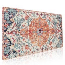 Orange Teal Boho Gaming Mouse Pad XXL Vintage Rug Bohemian Extended Large Des... picture