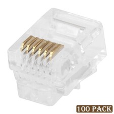 100 pcs RJ12 Modular Plug Telephone Cable Head Crimp On Round Solid Wire 6P6C picture