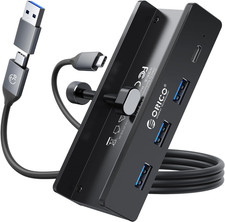 USB Hub 3.0, Clamp USB Hub with Extra Power Supply Port, Aluminum 4-Port picture