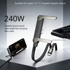 240W USB 1.5M Cable 90Degree Fast Charger Braided Type C Cord Phone Stand Holder picture