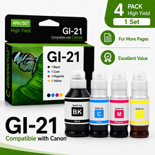 GREENCYCLE 4PK GI21 Replacement Ink Bottles for Canon MegaTank G1230/G2270/G3262 picture