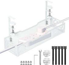 Under Desk Cable Management Tray No Drill Mesh Wire Organizer Cable Rack White picture