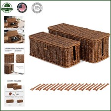 Cable Management Box with Lid, Set of 2, Rustic Brown Indoor Organizer picture