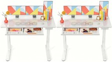 Glass Standing Desk 55 x 28 Inch 2 Pack Drawer Storage White Marsail picture