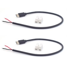 ELNONE 2PCS 22AWG USB C Male Pigtail 2 Wire, 0.3M/1FT Short 5V 3A C Black picture