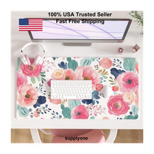 Pink Floral Desk Mat, 31.5 x 15.7 Inch PU Leather Large Mouse Pad picture