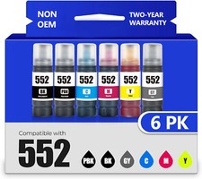 6PK 552 Ink Bottles for Epson EcoTank ET-8550 ET-8500(BK/PBK/C/M/Y/GY) picture