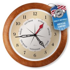 Time & Day of The Week Wall Clock with 13.5” Maple Accent Frame – &# picture
