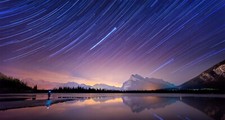 Landscape long exposure starry night lake banff national Custom Gaming Mat Desk picture