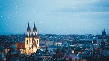 Landscape city building house snow winter clouds lights Custom Gaming Mat Desk picture