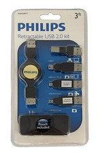 Philips Retractable USB Extension 3.2ft, USB A male/female + 4 USB Adapter Plugs picture