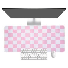 Checkered Desk Mat, 31.5x15.7 Inch Mouse Pad with Non-Slip, Pink/White picture