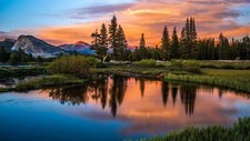 Landscape sunset lake trees mountains nature reflection Custom Gaming Mat Desk picture