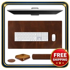 Leather Desk Mat 32x16 Full Grain Large Cover Protector Set picture