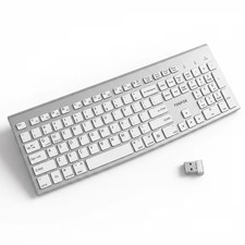 FENIFOX Wireless Keyboard Full Size USB Windows Mac Ergonomic Quiet Silver White picture