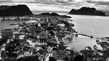Landscape norway monochrome mountains cityscape Custom Gaming Mat Desk picture