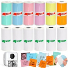 12 Rolls Mini Printer white and colorful 6 rolls white + 6 rolls colored paper picture