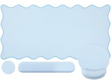 Scalloped Desk Mat Keyboard Mouse Pad Set Blue 35.5x15.7 Inch Protector picture
