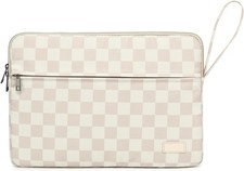 Khaki Checkered Pattern 13 inch Canvas Laptop Sleeve with Pocket for 13.3 inch L picture