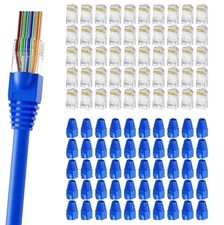 100 Pack Cat6 RJ45 Pass Through Connectors + Boots Gold Plated 23-26AWG UTP picture