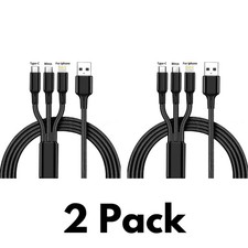 Multi Charging Cable 3 in 1 Type-C Micro USB and IP Port To USB Cord 4FT, 2-Pack picture