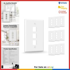 3 Port Keystone Wall Plate White 10 Pack UL Listed Single Gang ABS Flame picture