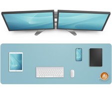 1 PC Light Blue PU Leather Large Desk Pad Blotter Protector 48x17 In picture