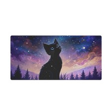 Starry Night Black Cat Desk Mat, Cosmic Galaxy Large Mousepad picture