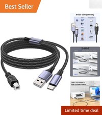 Versatile 2in1 USB C to B Cable 5Feet - Heat Resistant & Easy to Connect Devices picture