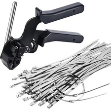 Stainless Steel Zip Tie Gun Kit 100pcs Metal Cable Ties 7.87in Trimming Tool picture